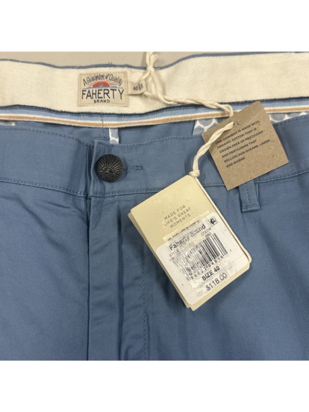 Faherty Island Life Shorts Organic Cotton Size Mens 40 Seaside Blue Chino Preppy - Picture 4 of 9
